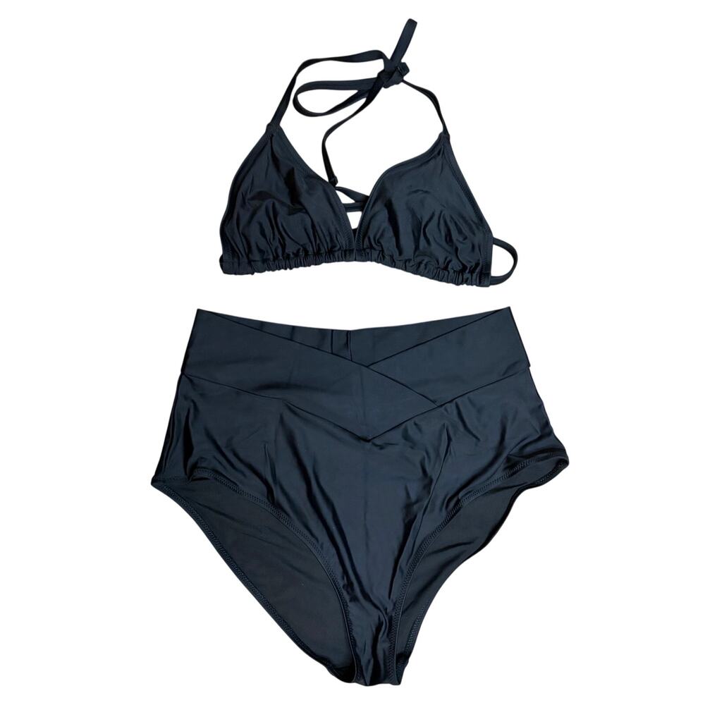 ✨ Aerie Black Bikini Set Large Crossover High Rise Bottom & Triangle Top Large